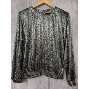 Vtg D.K. GOLD 90's Black Metallic Sheer Blouson Top Small Quiet Luxury Mob Wife